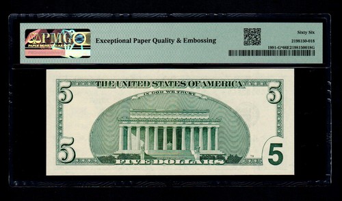 Qualität & Prägung 2003-A 5 $ Federal Reserve Schein Chicago PMG GEM UNC 66 EPQ - Bild 2 von 2
