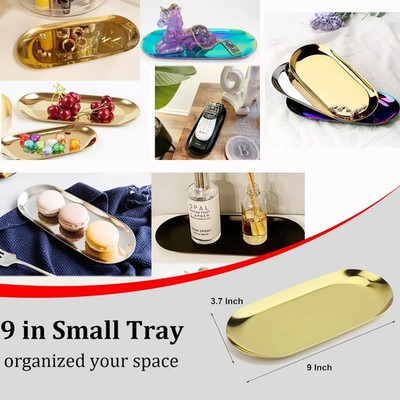 Gold Decorative Tray 9 Inch Long, Jewelry Dish Cosmetics 