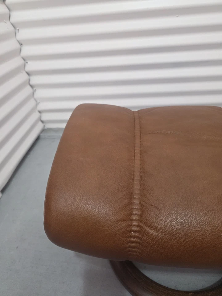 Ekornes Stressless Burnt Orange Colored Leather Ottoman | Tilt Function | Wood - Image 2 of 4
