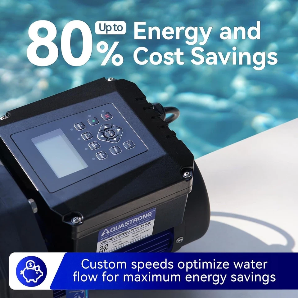 AQUASTRONG Variable Speed Pool Pump: 2HP, 220V, 10566GPH - Image 3 of 4