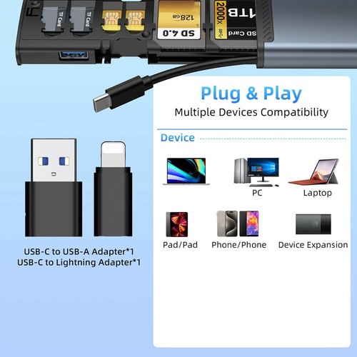 Adaptateur Carte Multifonction 13 en 1 /TF3.0 Portable Haute Vitesse T1504 - Photo 2/9