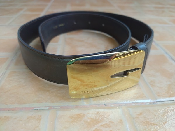 VINTAGE GUCCI LEDERGÜRTEL GOLD SCHNALLE BRAUN 85 CM