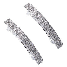 2Pcs Silver Sparkly Rhinestone Crystal Hair Clip French Design Bridal Fashion