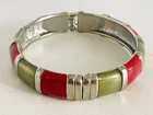 Vintage Costume Jewellery 1970-80’s Silver Tone & Red Green Enamel Hinge Bangle