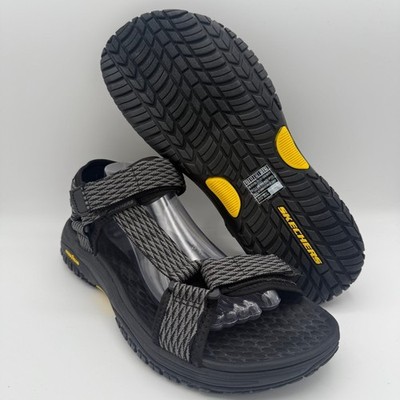 Mens Skechers Lomell Rip Tide Black Goodyear Relaxed Fit Luxe Foam Sandals Sz 12