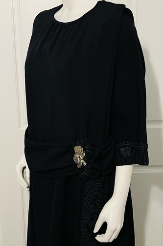 Vintage 1920's Black Wool Dress Soutache Trim Ornate Dress Clip on Belt Sz L - Picture 6 of 12