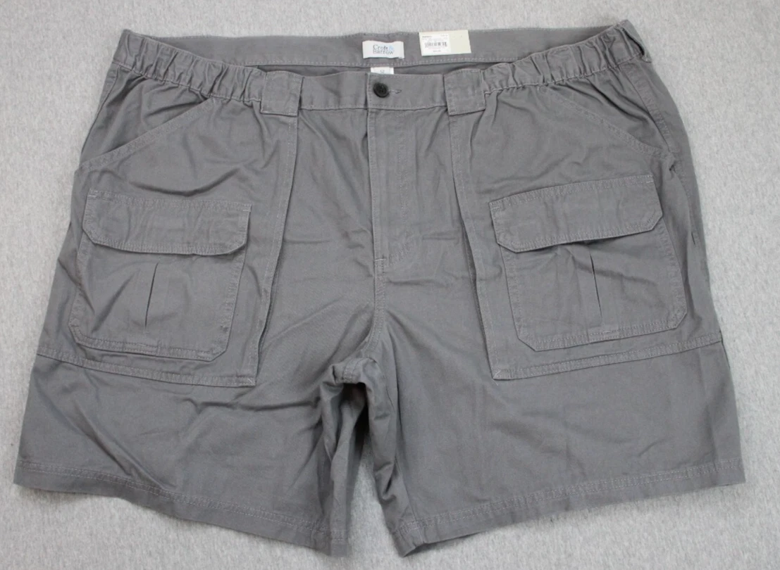 Croft & Barrow Shorts Mens 52 Gray 100% Elastic Band Cargo 9" Inseam NWT