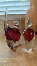 Stuart Akroyd Signed Studio Art Glass Scent Perfume Bottles Ruby Red Pair
