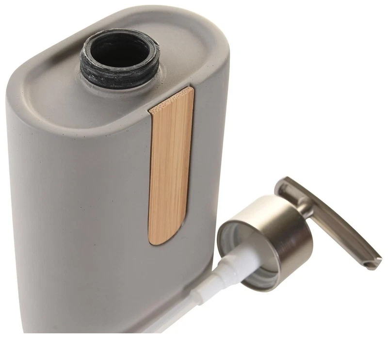 Dosasapone Bagno Cemento Grigio Opaco con Inserto in Bambù Dispenser Sapone, fotografia 6 di 9