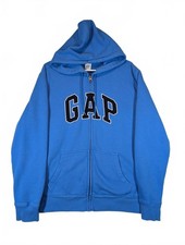Gap Logo Blue Fleece Full Zip Spellout Hoodie Sweatshirt Mens Large
