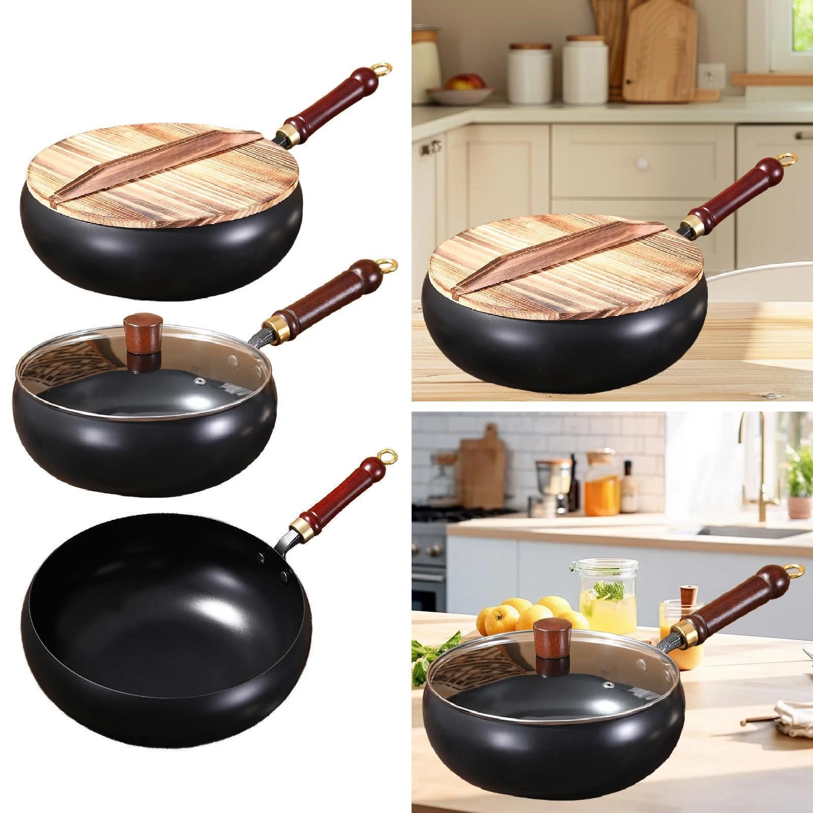 9.45" Wok Pan Cookware Wood Handle without Coated Multipurpose Stir Fry Pan for
Opens in a new windo