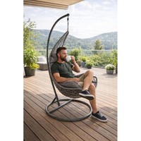 HäNgesessel Polyrattan HäNgekorb Mit Gestell HäNgestuhl HäNgeschaukel Korb Grau