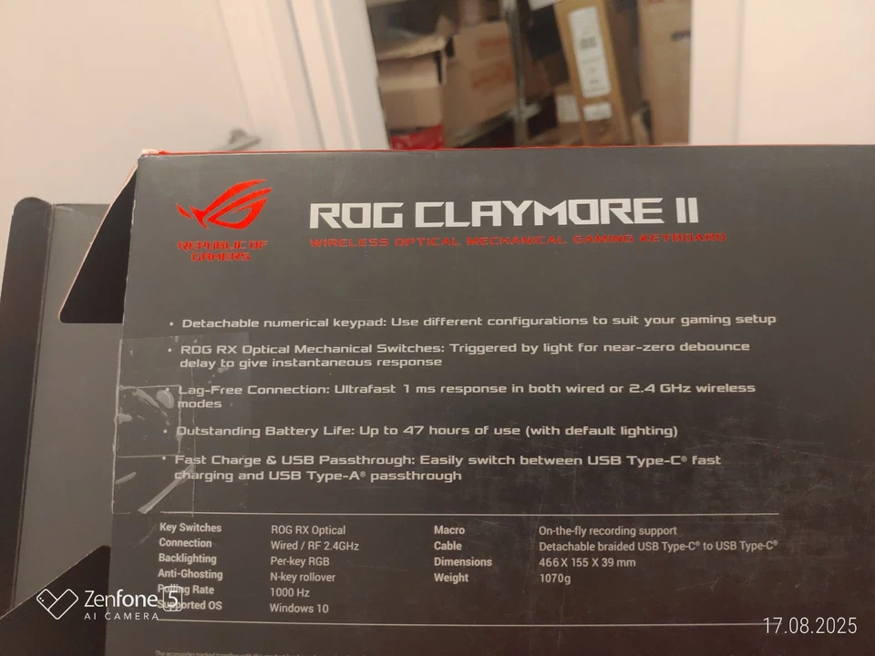 ASUS ROG Claymore II, Gaming Tastatur, Mech, Kabellos und Kabelgebunden, Schwarz - Bild 3 von 4