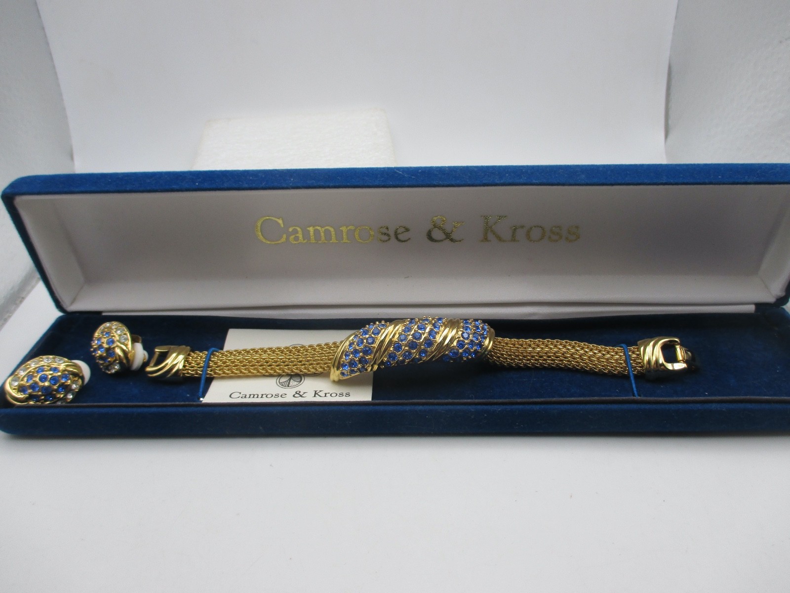 VTG Camrose & Kross JBK Blue Rhinestone Mesh Bracelet w/Matching Earrings NIB
