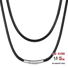 Braided Black Leather Necklace Cord with Clasp, Waterproof Leather Cord for