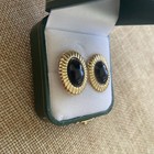 14K Yellow Gold Black Stone Earrings Oval Cabochon 3.7 Grams 1.1" — photo 3