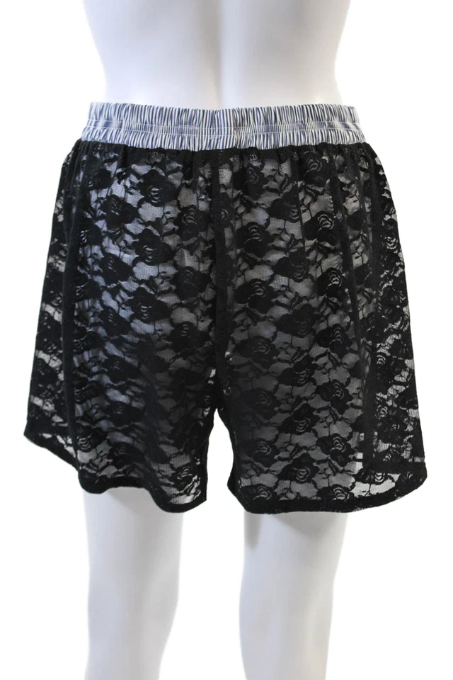 Pantalones Cortos Para Mujer Hand Over Detalle de Encaje Transparente Estampado A Rayas Negros Talla L Foto 3 de 4