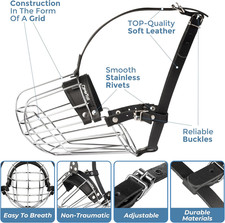 Metal Pitbull Muzzle Large Sized Dog Basket Dogs Adjustable Leather Straps Steel