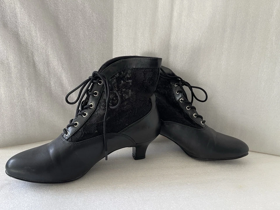 Funtasma 8.5 Negro Encaje Victoriano Bruja Steampunk Botines Juegos con disfraces Tacón Bajo Foto 4 de 4