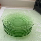 VTG Set of 5 Uranium Glass 6" Plates Block Optic Depression Glass