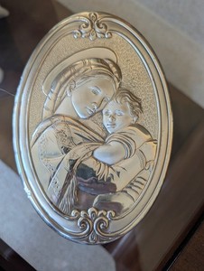 Madonna and Child Sterling Wall Plaque 7" x 5" 925 wooden back