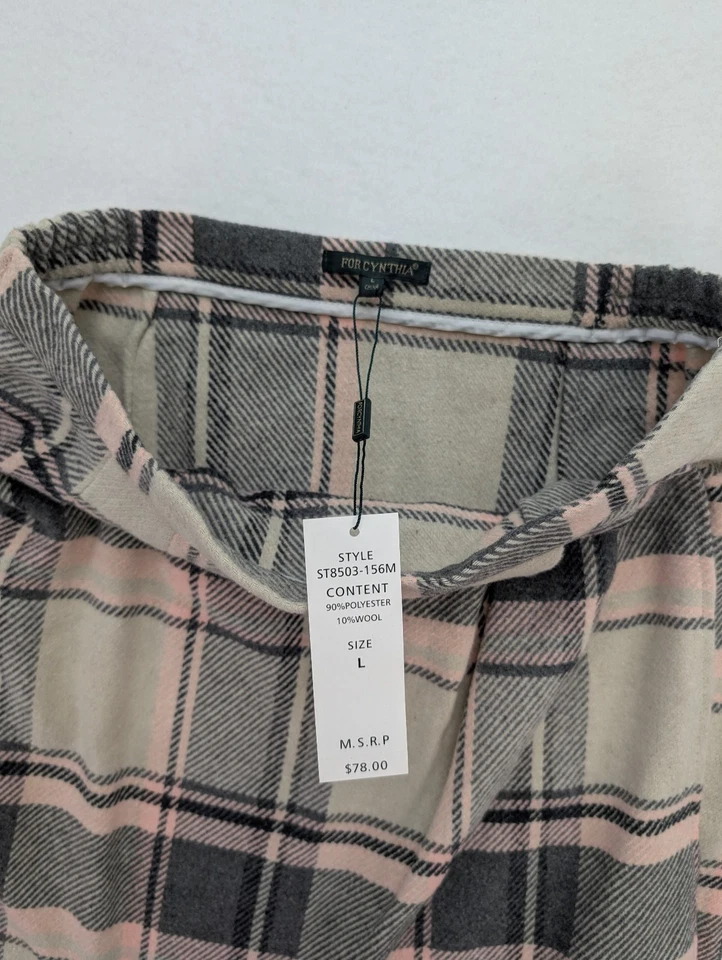 Saia feminina Cynthia tamanho L cinza xadrez franja flanela envoltório falso lápis NOVO - Imagem 3 de 4