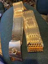 Vintage 80s Belt Gold Tone Metal Fish Scale Stretch Womens 25  Sassy Bling
