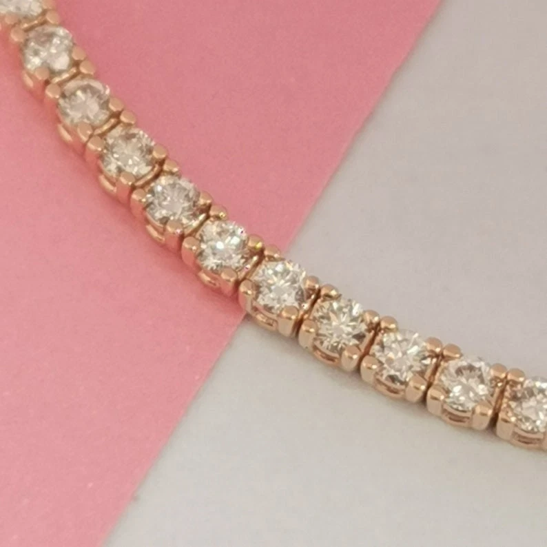 7' Inch Long Tennis Wedding Bracelet Solid 14K Yellow Gold 6 CT Round Cut VVS1 - Image 4 of 4