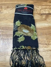 Big Buddha Featherweight Pashmina Scarf Black & Green Leave Print