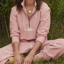 Veronica Beard Dylan Half-Zip Sweatshirt In Rosewood Pink Size Small