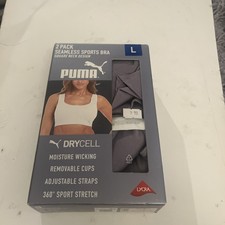 Puma Women's 2-Pack Square Neck Seamless Sports Bra, Purple Size L