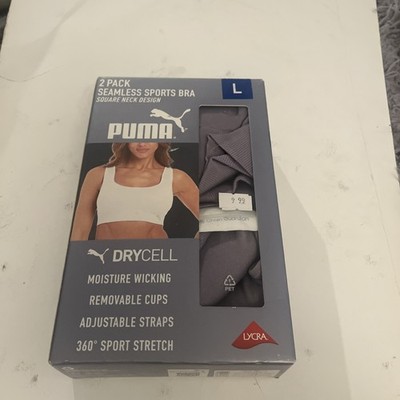 Puma Women's 2-Pack Square Neck Seamless Sports Bra, Purple Size L