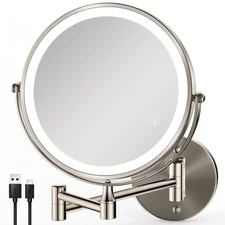 Rechargeable Wall Mounted Makeup Mirror Brushed Nickel, 8.5'' Magnifying Mirr...