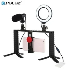 PULUZ 4 in 1 Vlogging 4.7" LED Ring Light Video Rig Handle Stabilizer with MIC