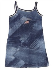 Vintage Womens Graphic Slip Dress UK 12 Medium Navy Blue Cotton DA17