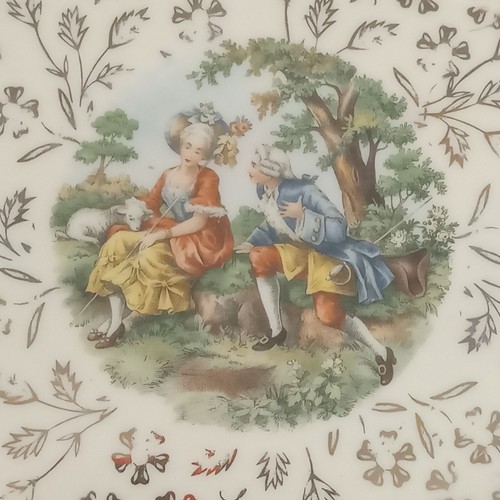 Vtg Atlas China Co. 22K gold design oval platter, 12" x 8.75" Victorian Couple - Picture 3 of 5