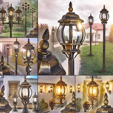 Wand Wege Außen Steh Leuchte Kandelaber Sockel Garten Terrassen Lampe braun/gold