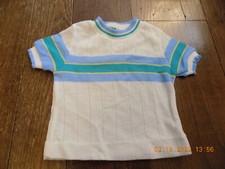 Vtg Baby EUC Striped Blue Green White BULL FROG KNIT Sweater 18 mo Shirt Top USA