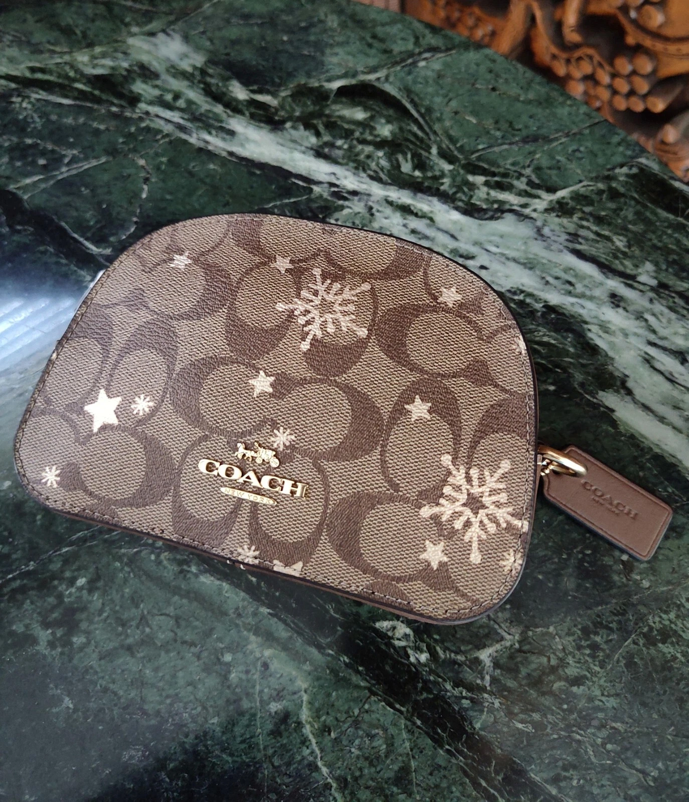 BORSA A TRACOLLA COACH MINI SERENA STELLA METALLIZZATA FIOCCO DI NEVE FIRMA TELA NUOVA CON ETICHETTE