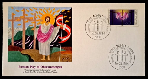 Germany, Scott# 1413 Passion Play commemorative on FDC Feb 16, 1984 with Bonn 1