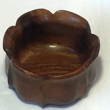 VINTAGE WOODEN TRINKET BOWL SCALLOPED ROUND MCM BOHO DECOR 4"x4"x2.5" 