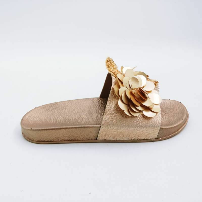 PANTOFOLA D’ORO Sandali donna Jumbo Slide oro rosa metallizzato floreale paillettes slip on EU 41