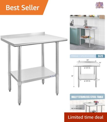 Heavy Duty 24x30" Stainless Steel Prep Table with Backsplash for Restaurants