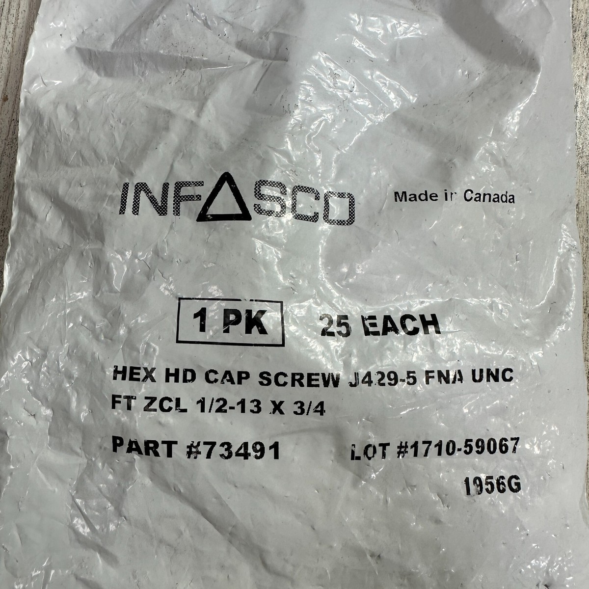 Infasco 73491 Hex Head Cap Screw J429-5 FNA UNC FT ZCL 1/2-13 X 3