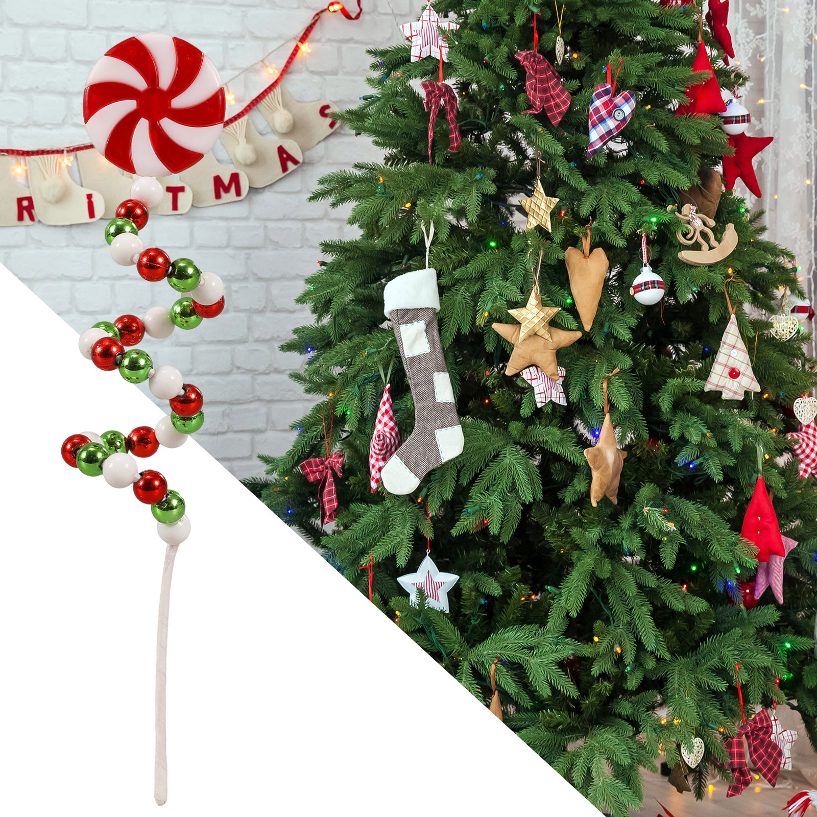 1/2pcs Christmas Tree Decorations Picks Candy Shape Stems Curved for New Year