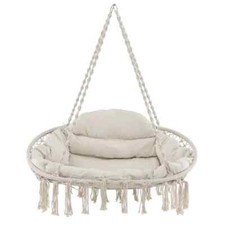 Rope Hanging Chair with Cushion & Folding Frame – 150kg Indoor Outdoor