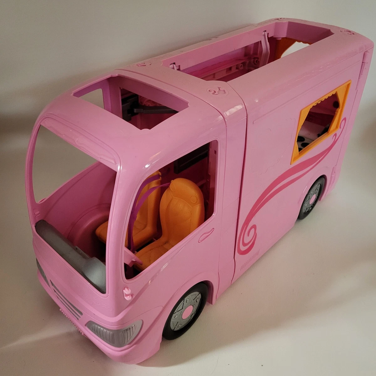 Barbie Camper RV Pink Vacation Glamour Van Car With 7 Dolls Pop out Tent  102 Pcs