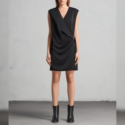 all saints black wrap dress AllSaints All Saints Black Callie Wrap Side Buckle Dress Sz Small