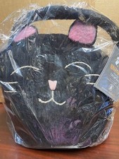 NEW Pottery Barn Kids Felted Wool 3D Black Cat Halloween Glow Dark Treat Bag NWT
