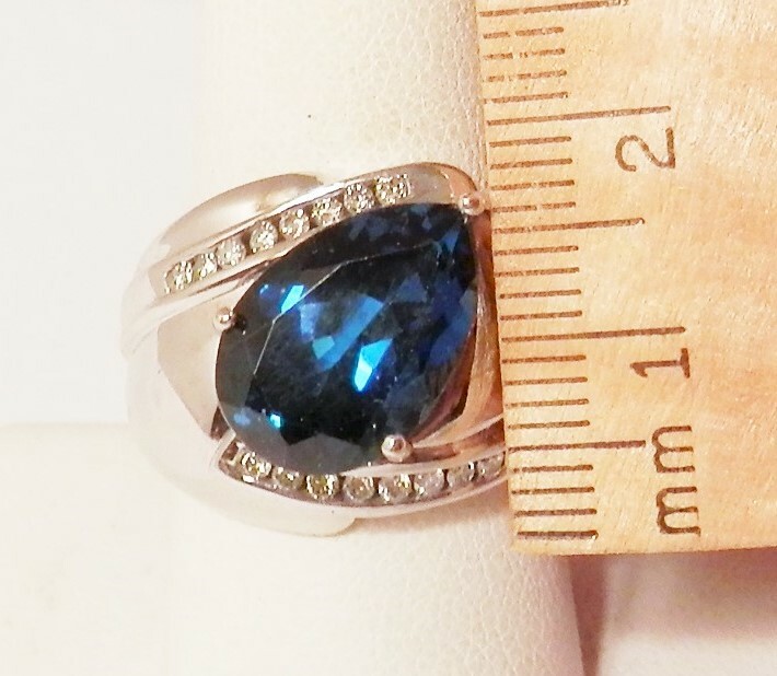 John C Rinker JCR 14x10 Teardrop Blue Stone 14K White Gold Wide Ring Size 8.75 View 3